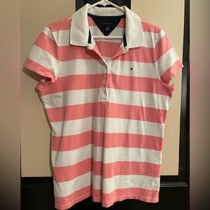 Tommy Hilfiger Xl pink and white striped polo shirt.